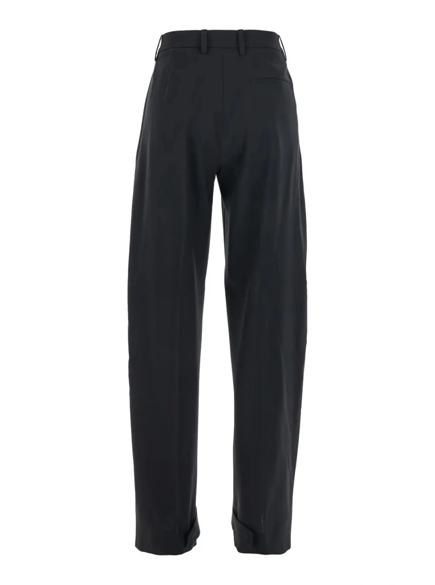 Pantaloni Black Trousers with Pleats on the Front and Side Logo Patch in Stretch Tech Wool Woman - Img 2