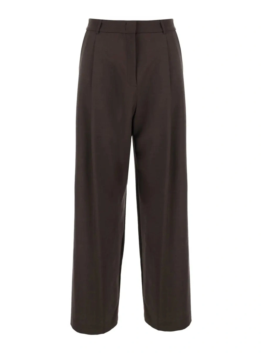 Pantaloni Brown pants with front pleats in fabric for women - Img 3
