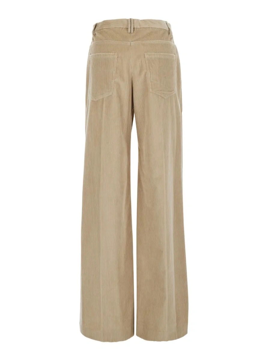 Pantaloni Brunello Cucinelli bej din catifea reiata - Img 2