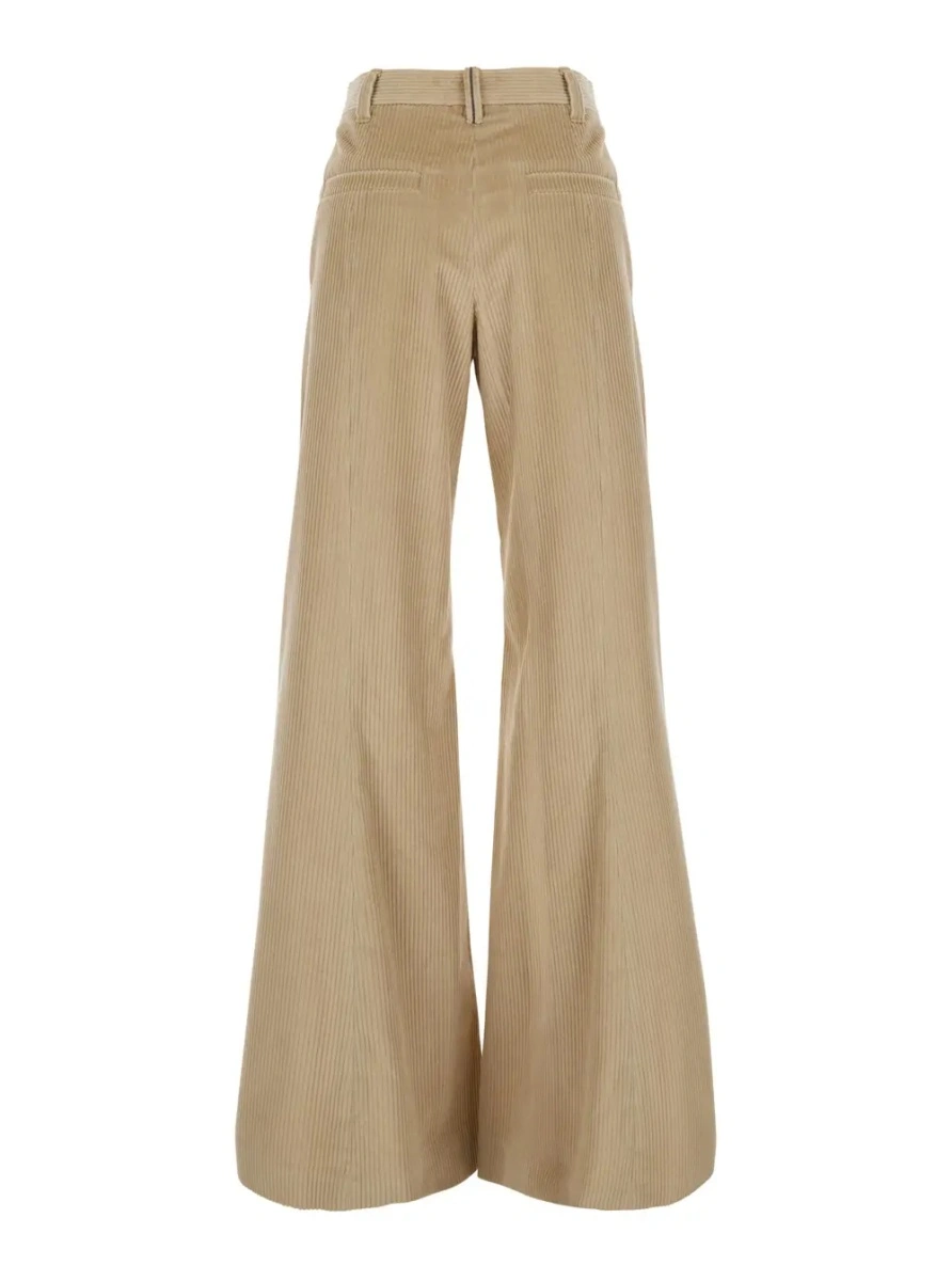 Pantaloni Brunello Cucinelli bej din catifea reiata - Img 2