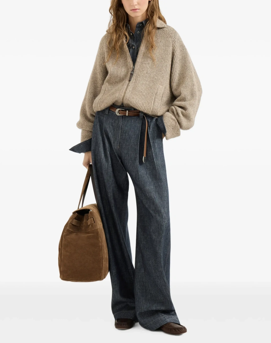 Pantaloni casual Brunello Cucinelli albastri din denim - Img 4