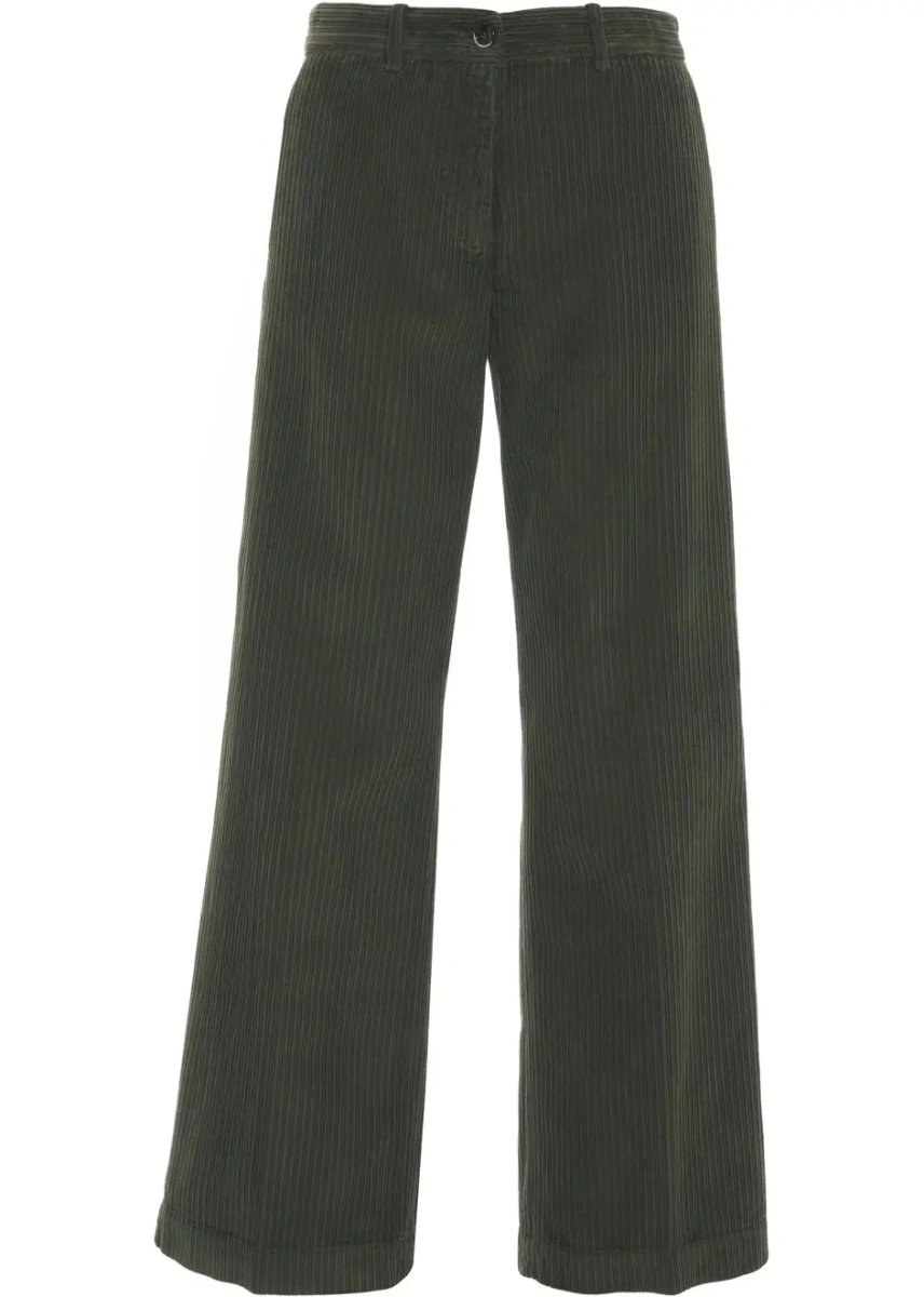 Pantaloni casual Nine in the morning verzi din catifea reiata - Img 2
