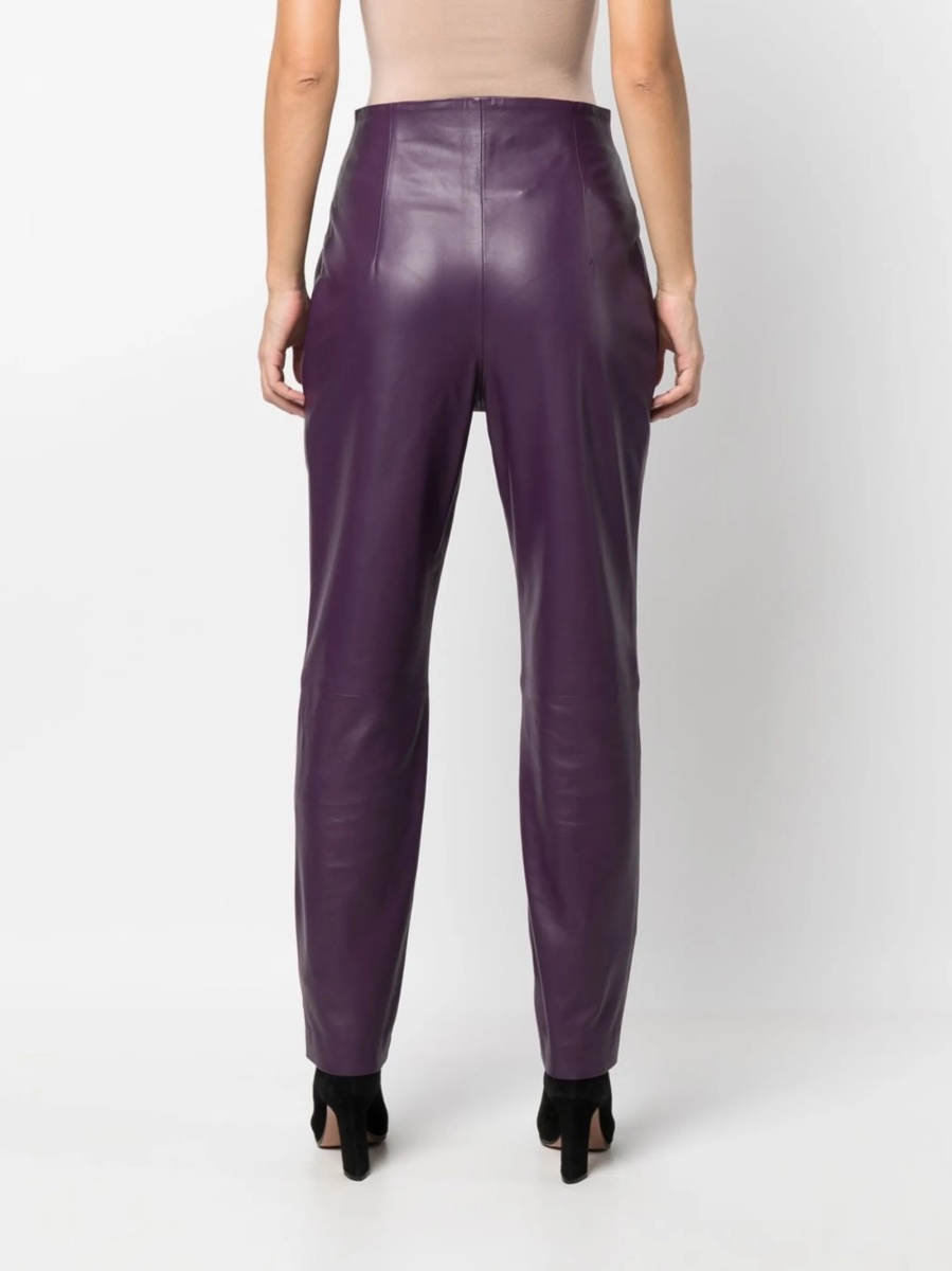 Pantaloni conici Alberta Ferretti violet din piele - Img 4