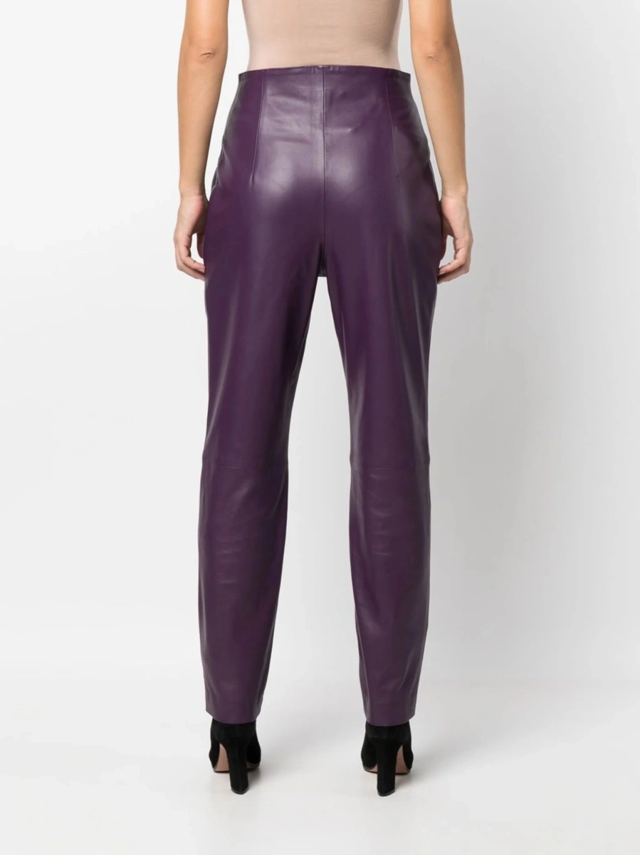 Pantaloni conici Alberta Ferretti violet din piele - Img 4