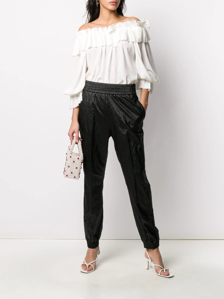 Pantaloni conici Fabiana Filippi negri din vascoza si fibre metalice - Img 2