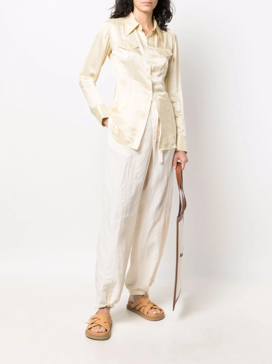 Pantaloni drepti Jil Sander albi din in si bumbac - Img 2