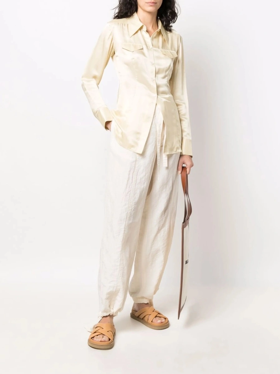 Pantaloni drepti Jil Sander albi din in si bumbac - Img 2