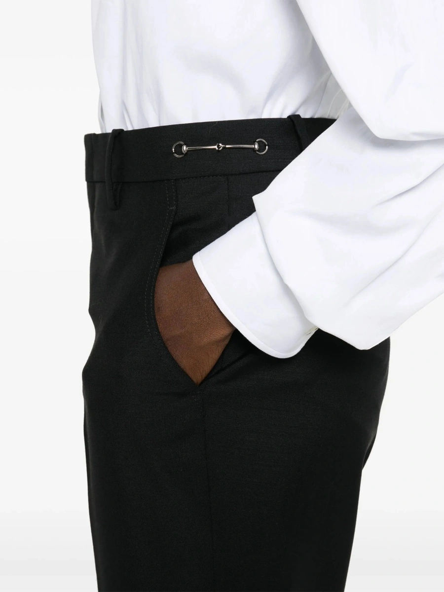 Pantaloni eleganti Gucci Horsebit negri din mohair si lana - Img 5