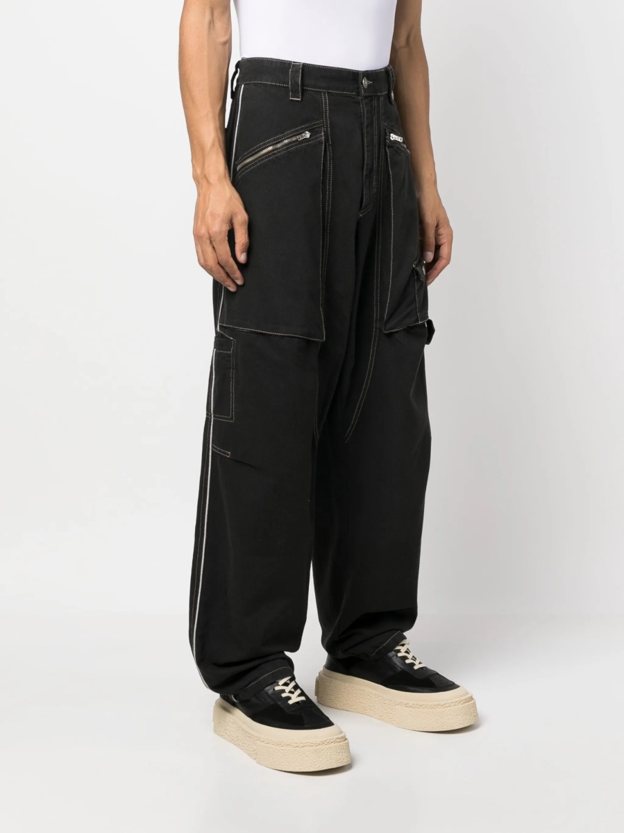 Pantaloni evazati Isabel Marant negri din bumbac si canepa - Img 3
