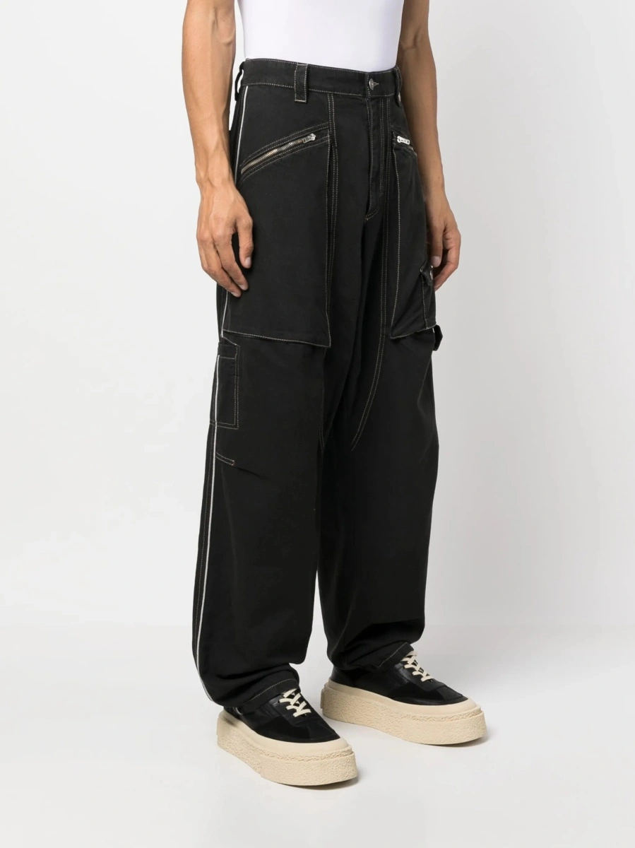 Pantaloni evazati Isabel Marant negri din bumbac si canepa - Img 3