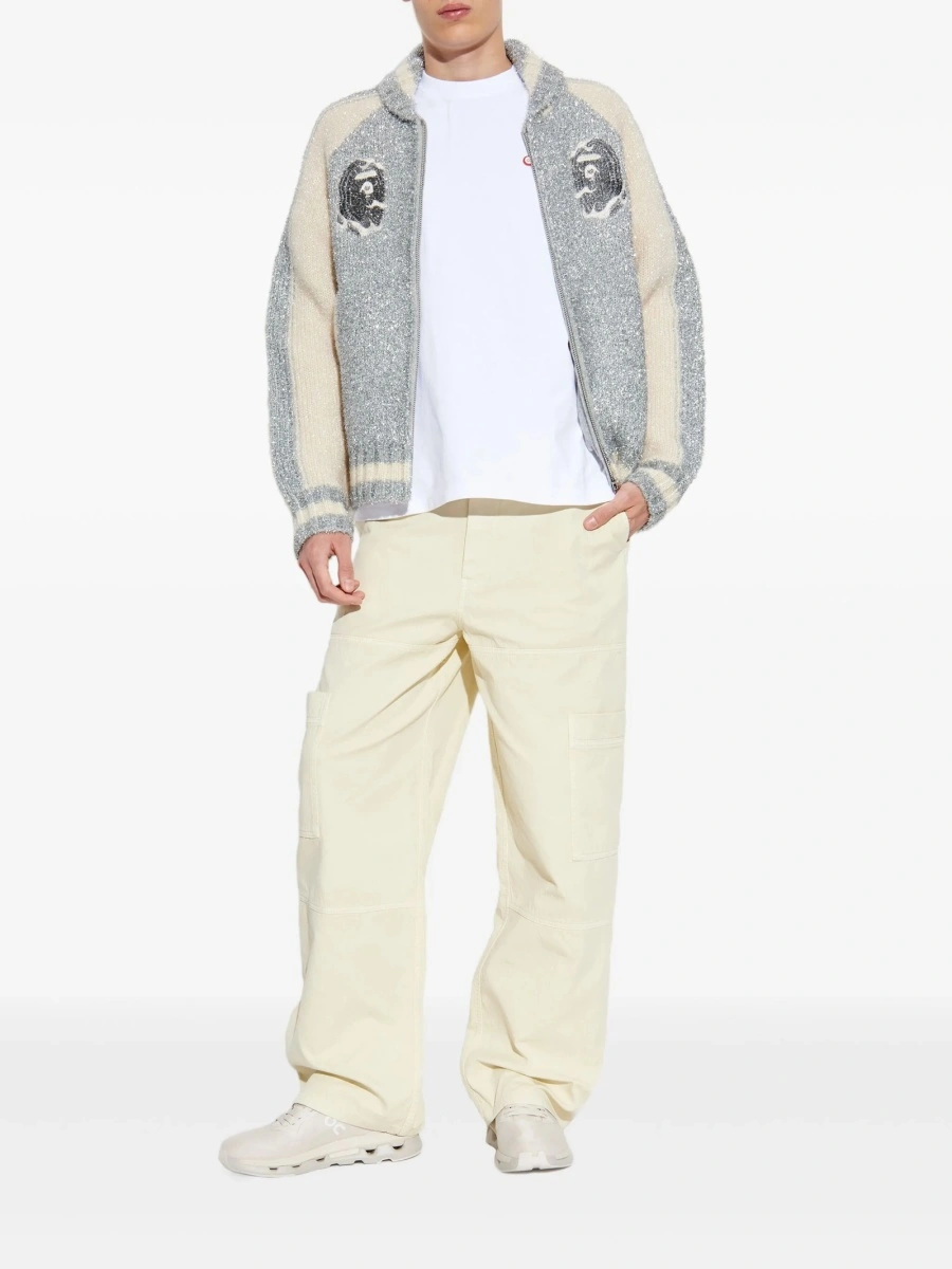 Pantaloni evazati Off-White neutri din bumbac - Img 2
