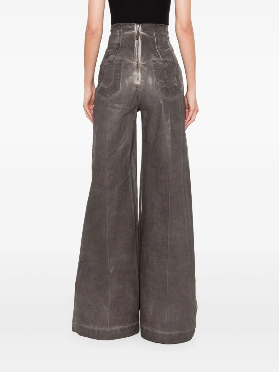 Pantaloni evazati Rick Owens gri din cauciuc si bumbac - Img 4