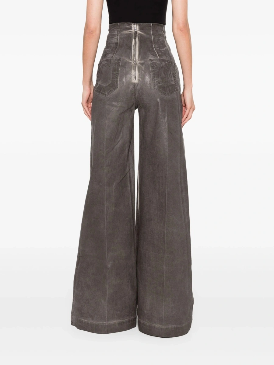 Pantaloni evazati Rick Owens gri din cauciuc si bumbac - Img 4