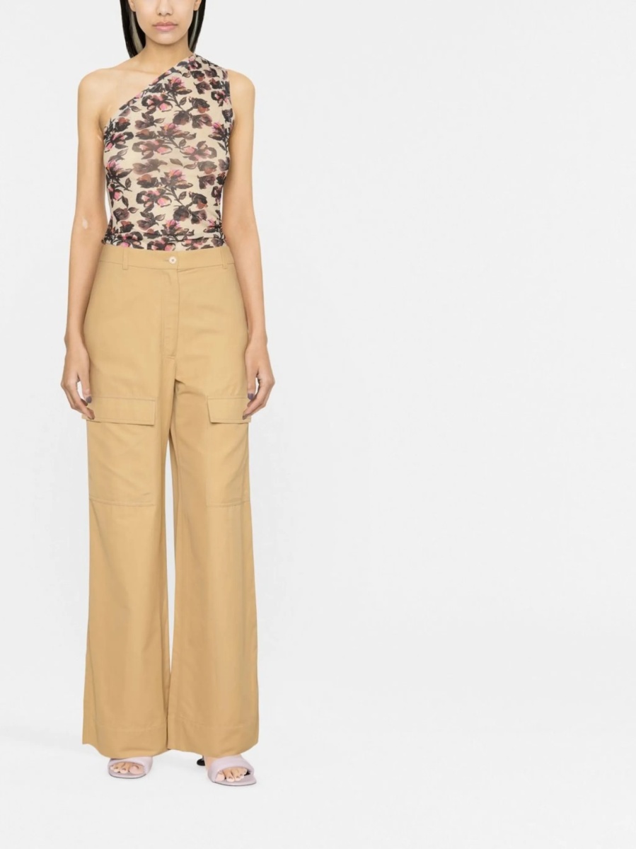Pantaloni evazati Stella McCartney neutri din in si bumbac - Img 2