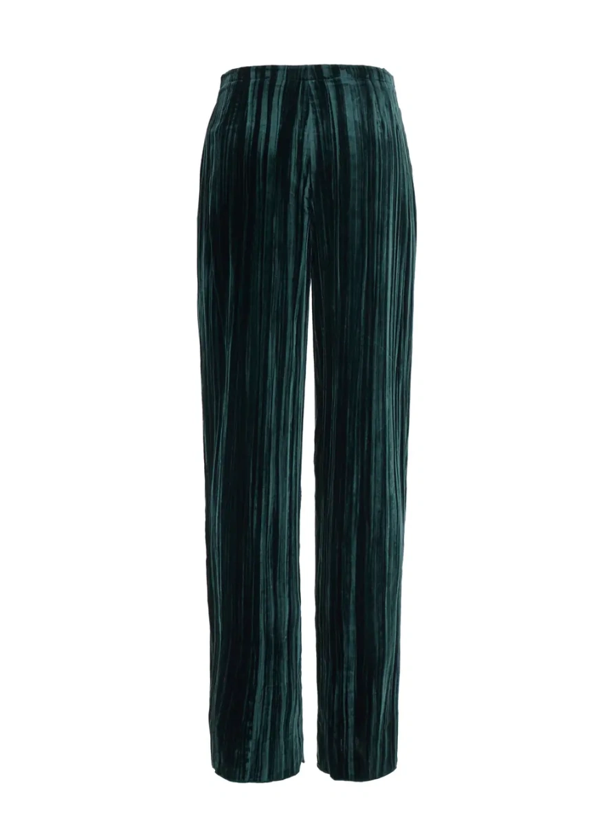Pantaloni Green Pants with hidden front fastening in velvet for women - Img 2