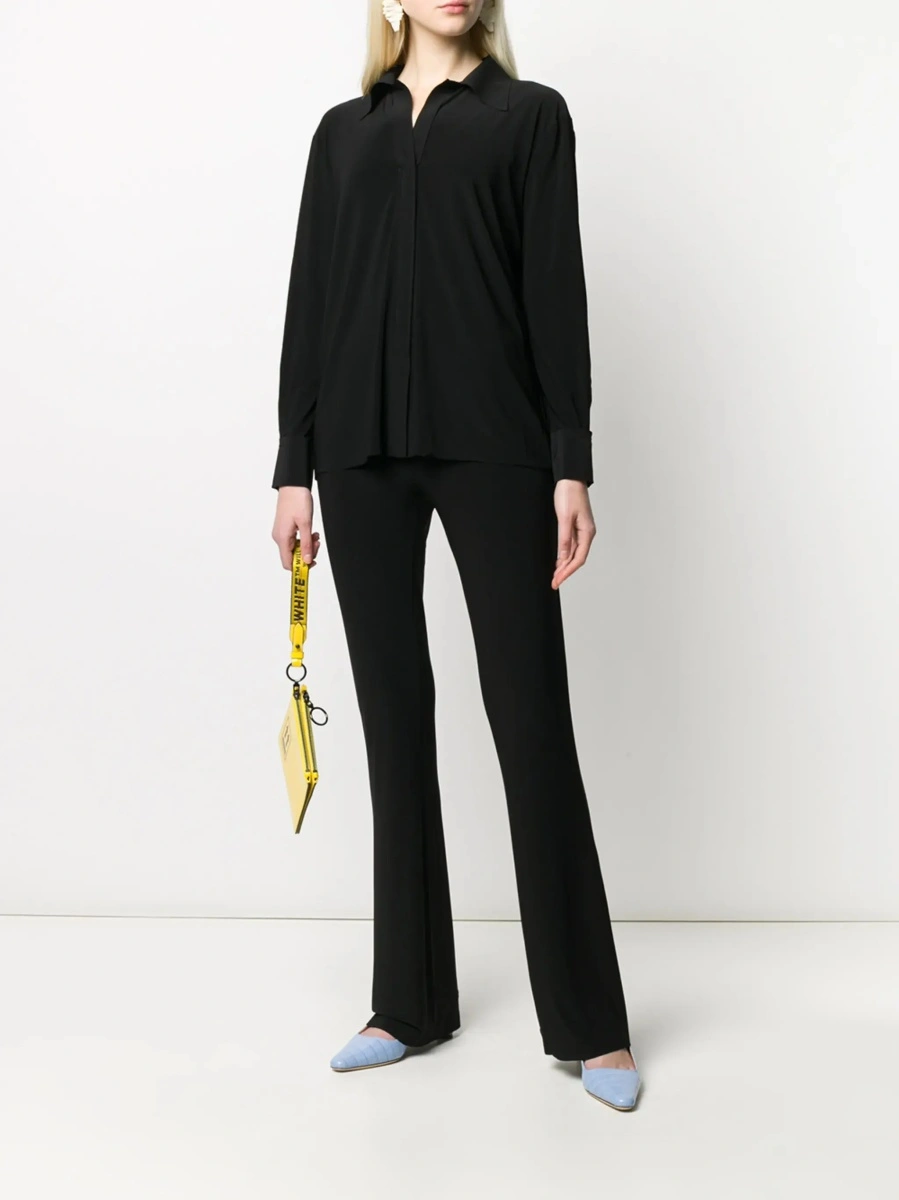 Pantaloni High-Waisted Boot Pants with Wide Leg in Black Tech Fabric for Women - Img 4