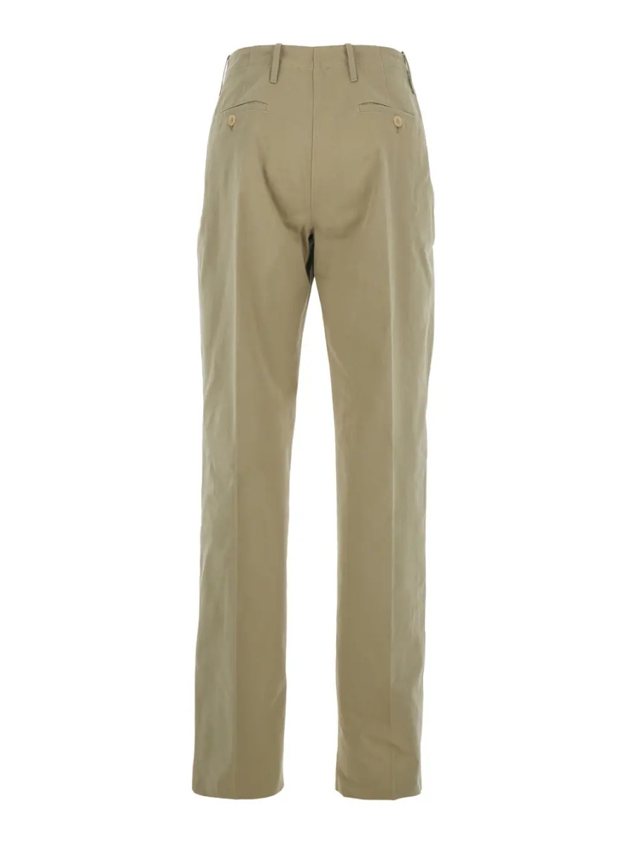 Pantaloni High-Waisted Pants with Belt Loops in Beige Cotton for Women - Img 2