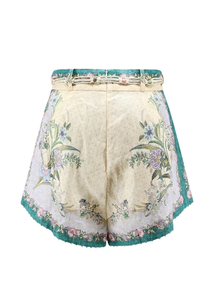 Pantaloni 'Indra' Multicolor shorts with Floral Motif and Drawstring at the Front in Linen for Women - Img 4