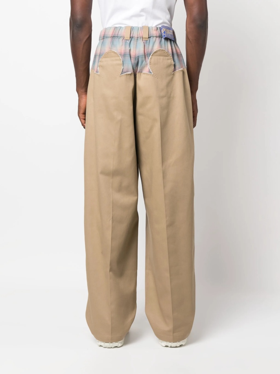Pantaloni loose fit Maison Margiela maro din lana si bumbac - Img 4