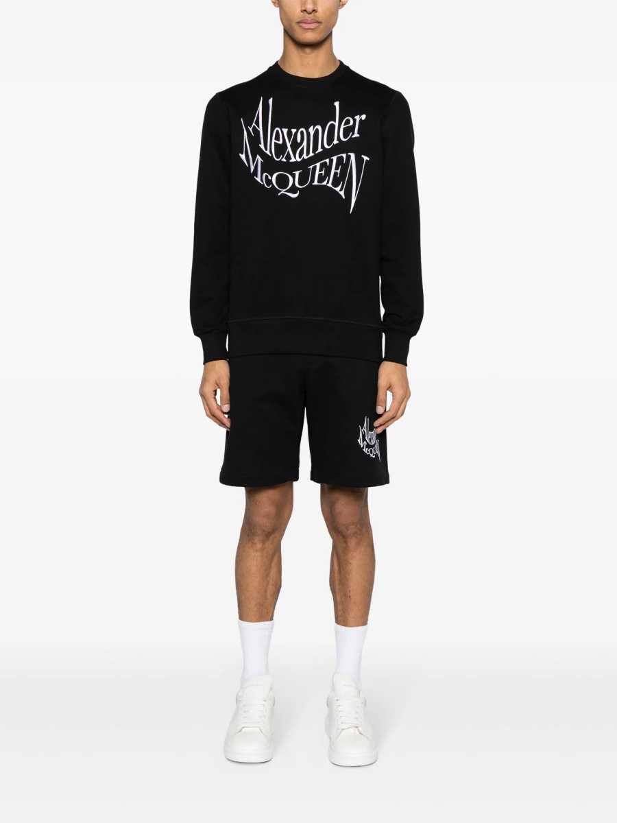 Pantaloni scurti Alexander McQueen negri din bumbac si vascoza - Img 2