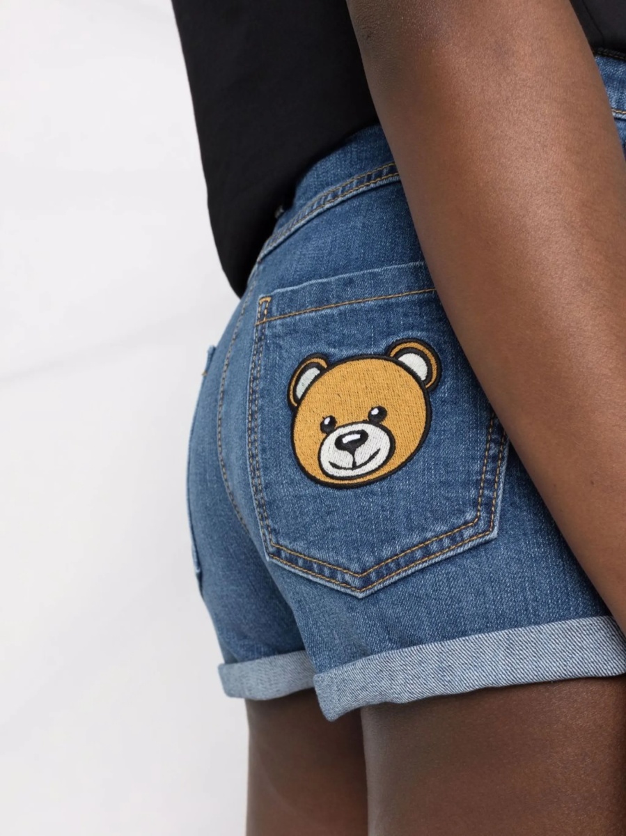 Pantaloni scurti Moschino albastri din bumbac si spandex/elastan - Img 5