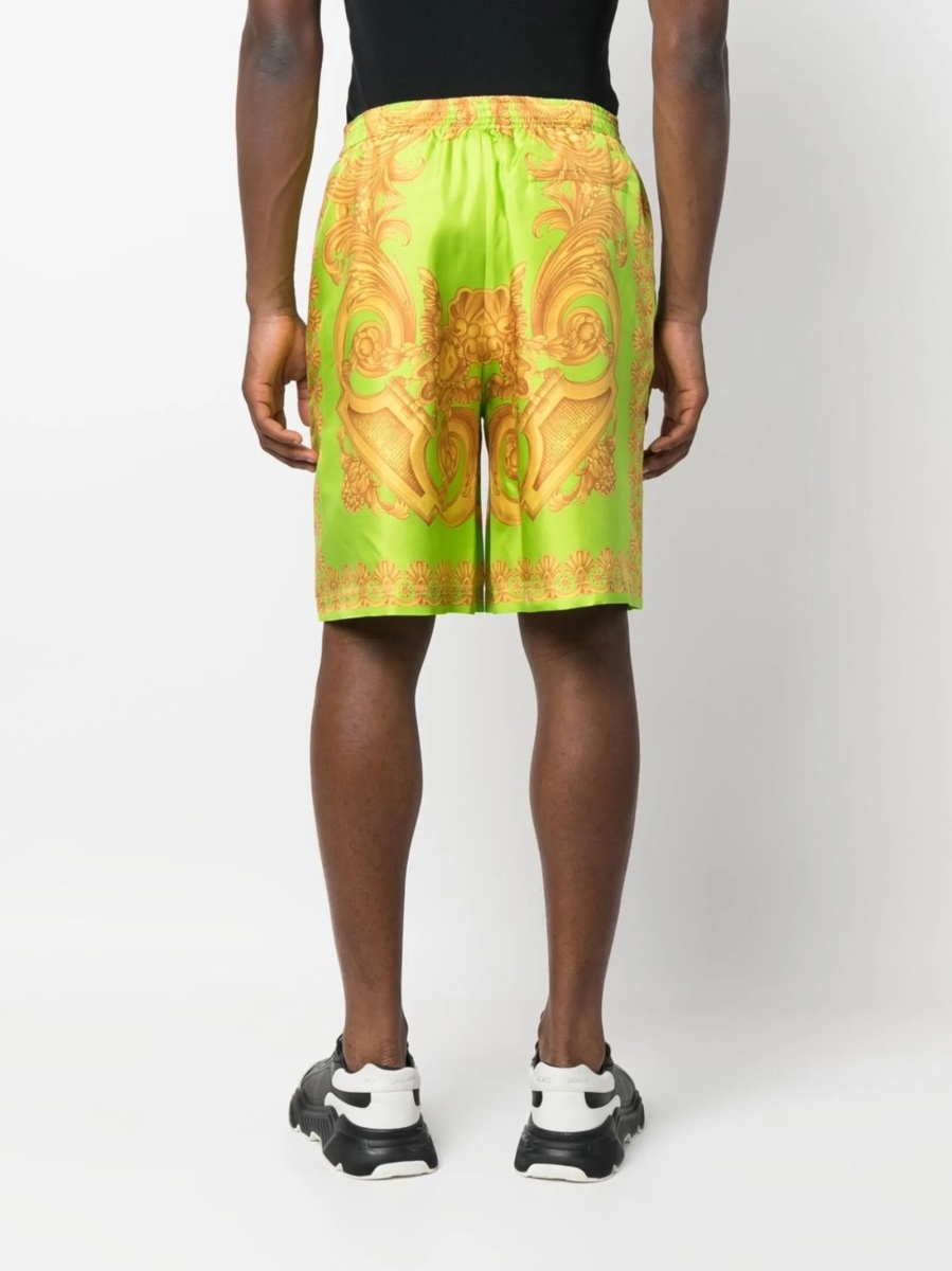 Pantaloni scurti Versace verzi din matase - Img 4