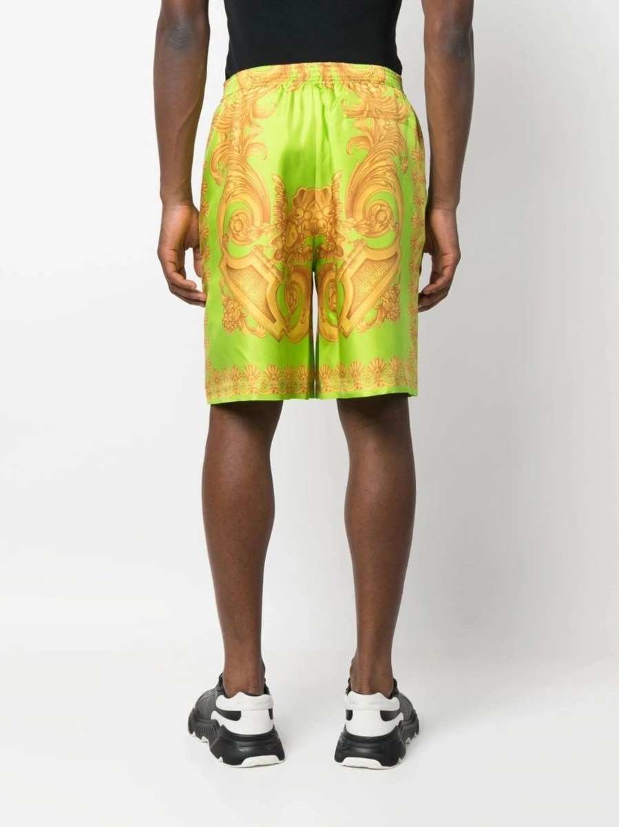 Pantaloni scurti Versace verzi din matase - Img 4