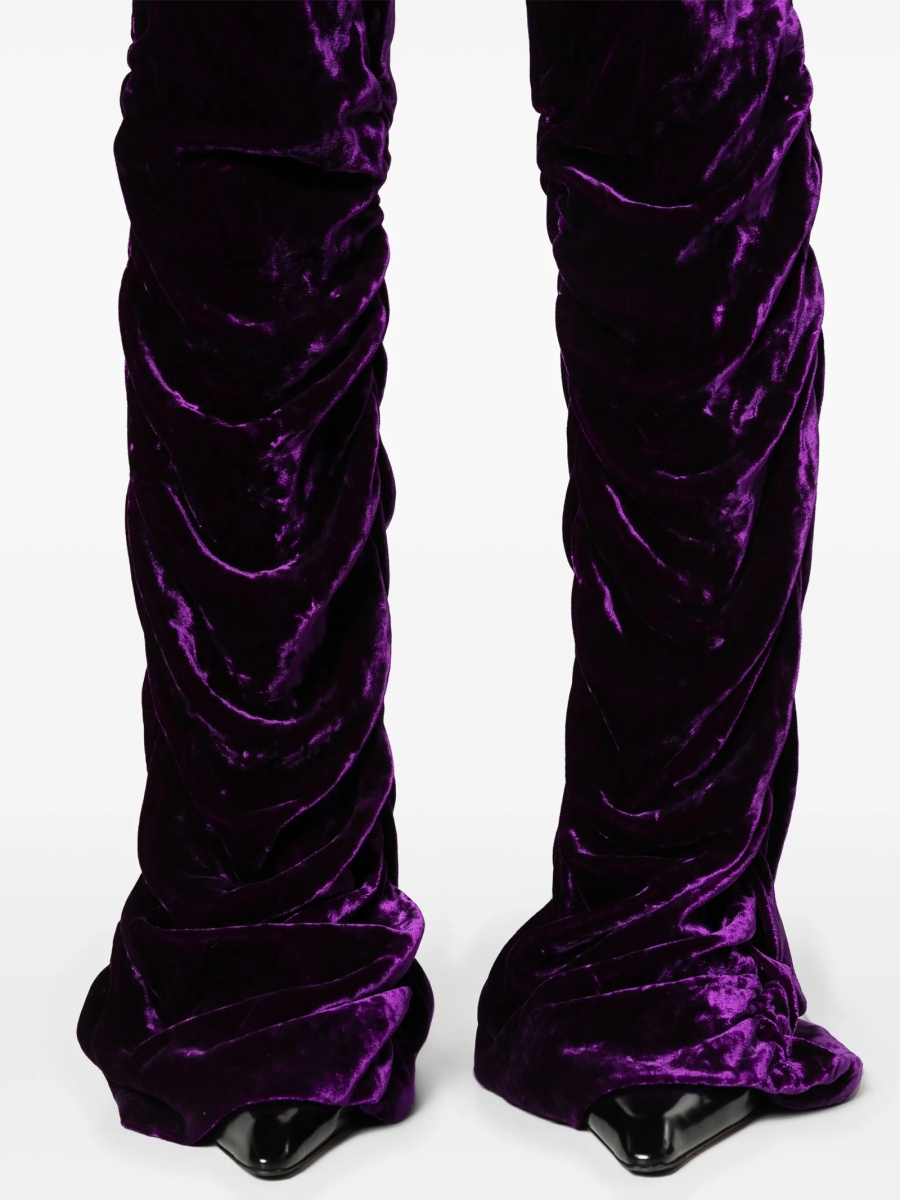 Pantaloni slim fit Gucci Horsebit violet din vascoza si piele - Img 5