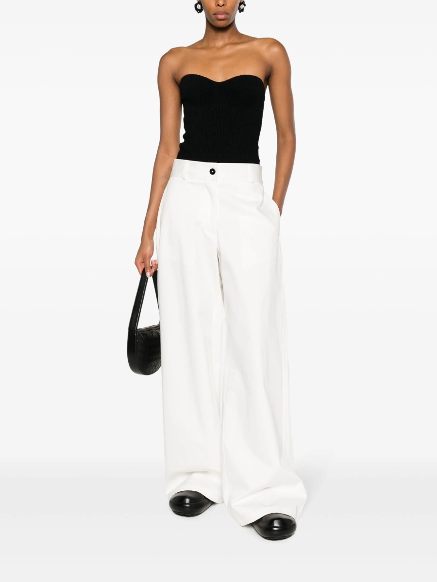 Pantaloni talie inalta Jil Sander albi din bumbac - Img 2