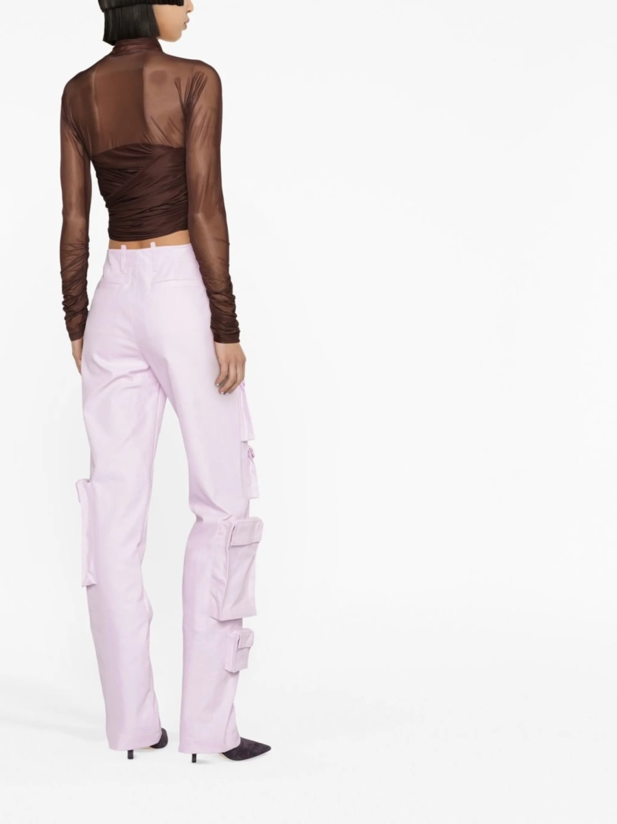 Pantaloni talie inalta Off-White violet din bumbac si poliamida - Img 4