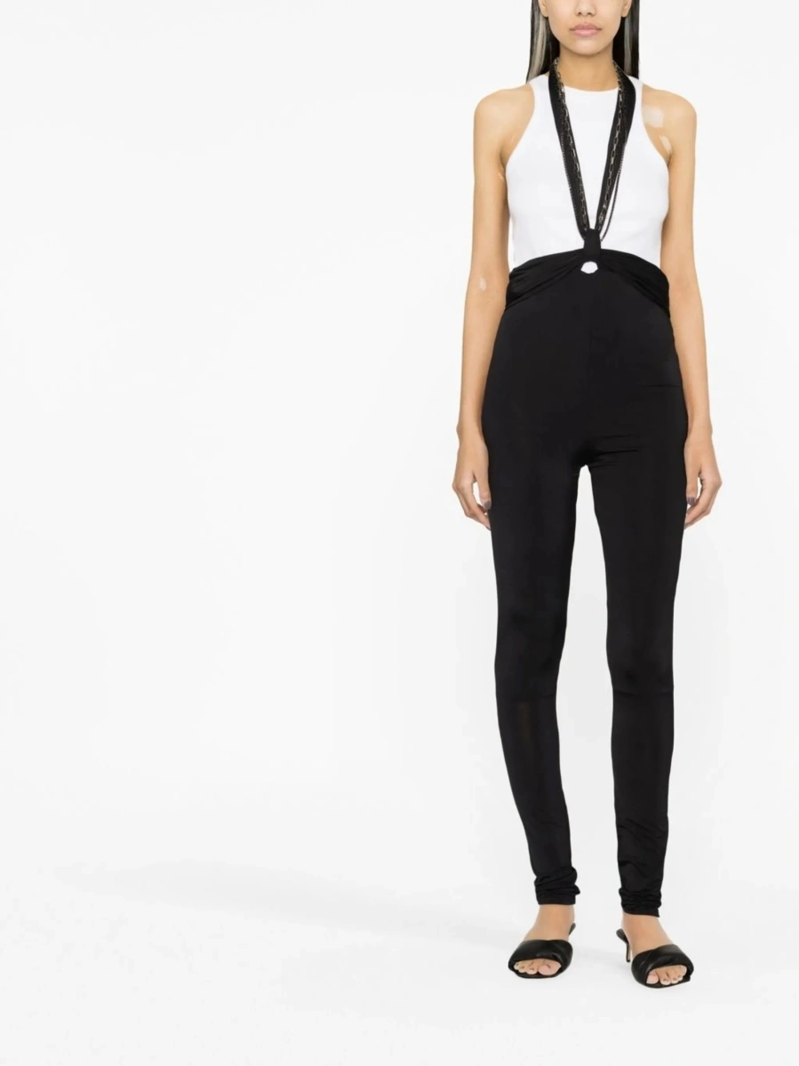 Pantaloni talie inalta THE ATTICO negri din spandex/elastan si polyester - Img 2