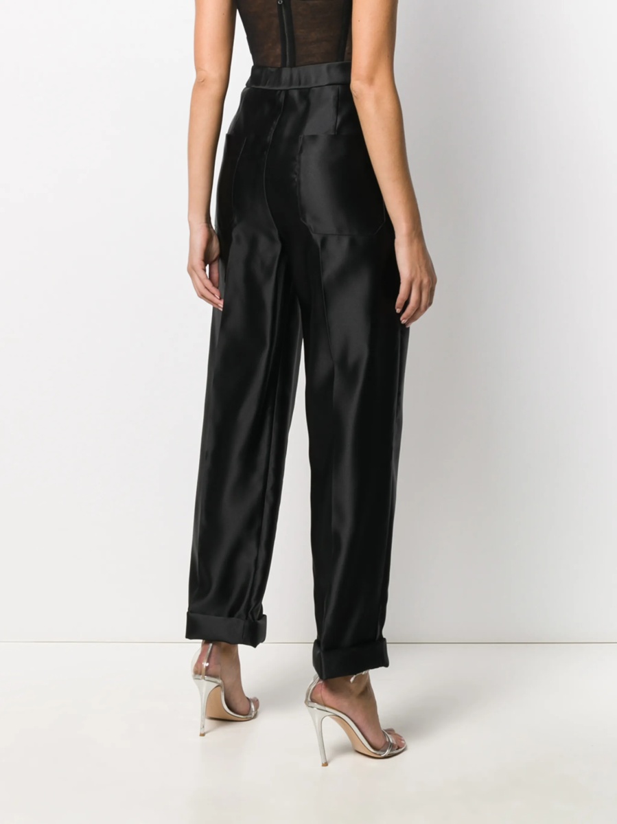 Pantaloni talie inalta Tom Ford negri din matase si vascoza - Img 4