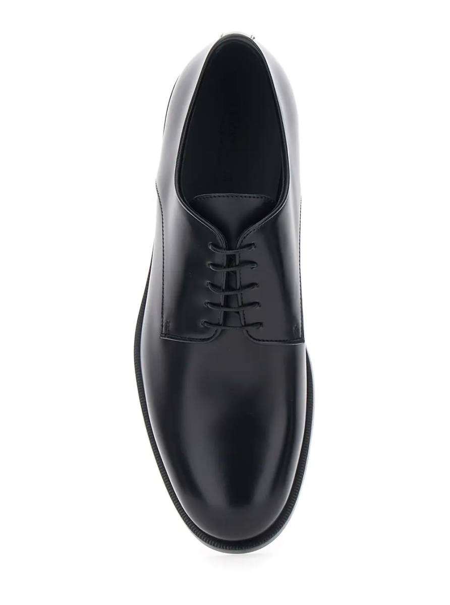 Pantofi Black derby shoes with laces on the front in leather for men - Img 4