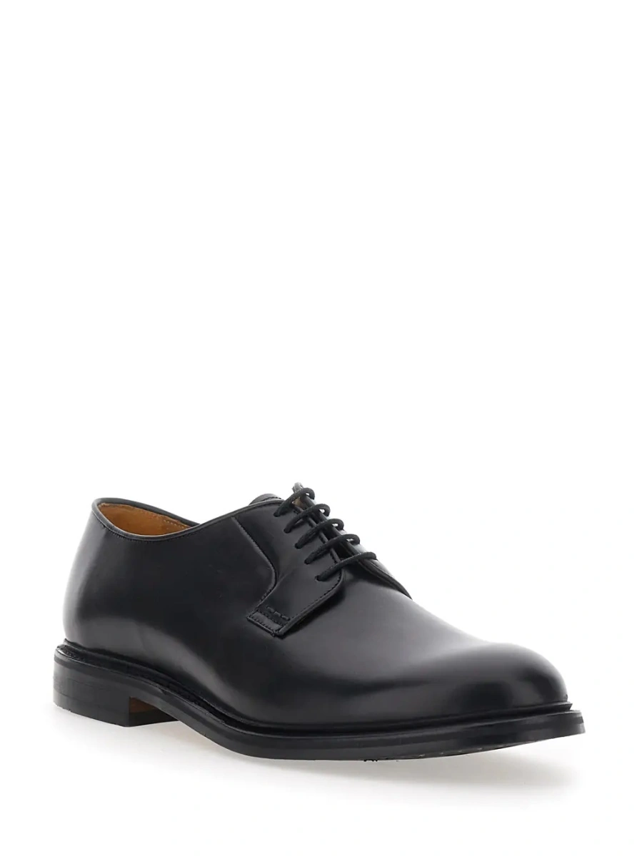 Pantofi Black lace-up shoe with rounded toe and front laces in leather for men - Img 2