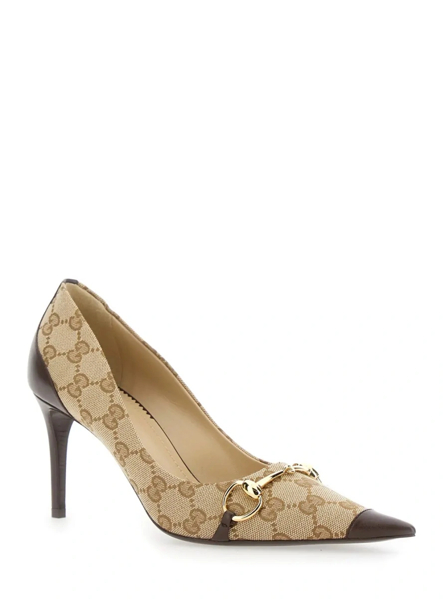 Pantofi cu toc Gucci maro din canvas GG - Img 2