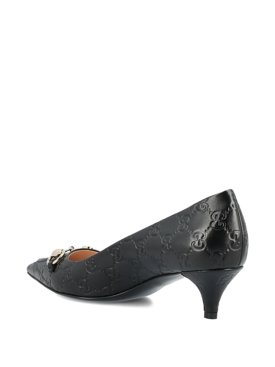Pantofi cu toc Gucci negri din piele GG - Img 6