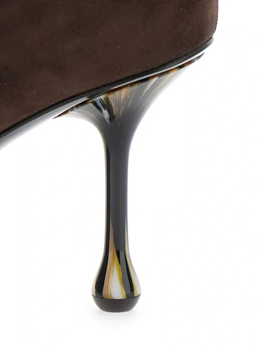 Pantofi cu toc Jimmy Choo maro din piele intoarsa 'Ixia' - Img 5