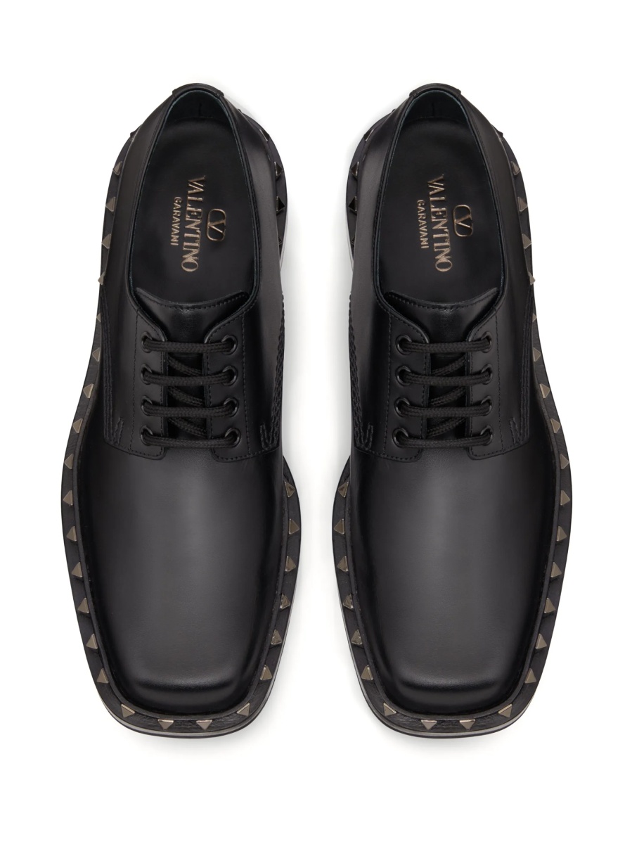 Pantofi Derby Valentino Garavani Rockstud negri din piele si metal - Img 4