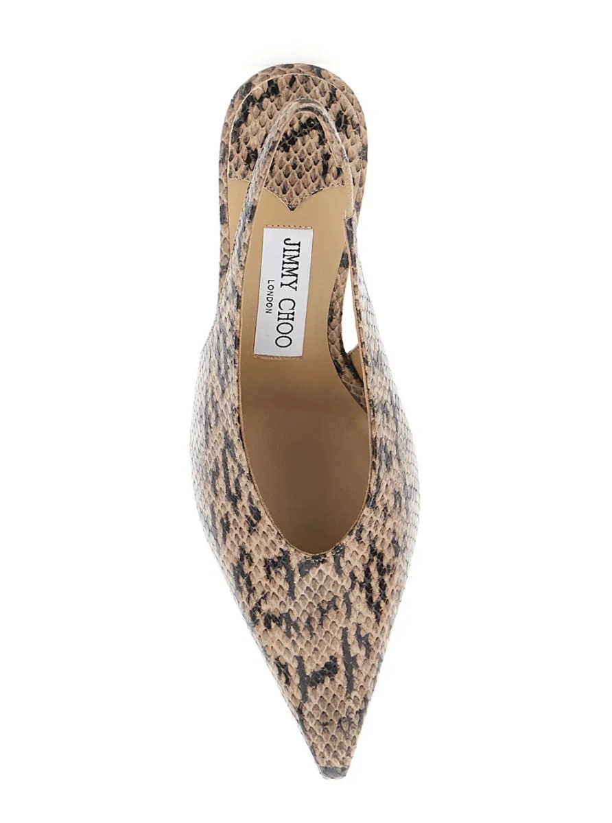 Pantofi 'Isa' Beige Beige Slingback Pumps with Snakeskin Print Effect in Leather for Women - Img 4