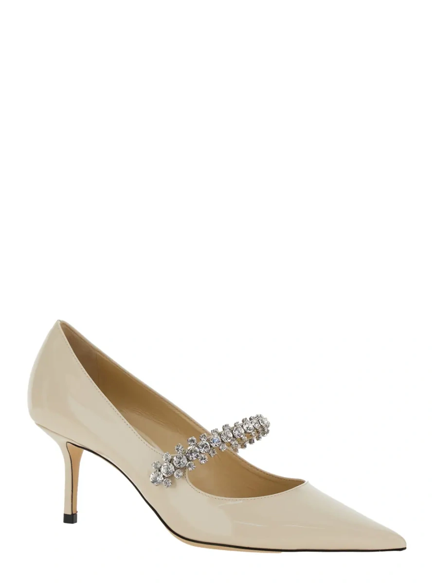 Pantofi Pumps 'Bing' with Crystal Decoration and High Cone Heel in White Glossy Leather for Women - Img 2