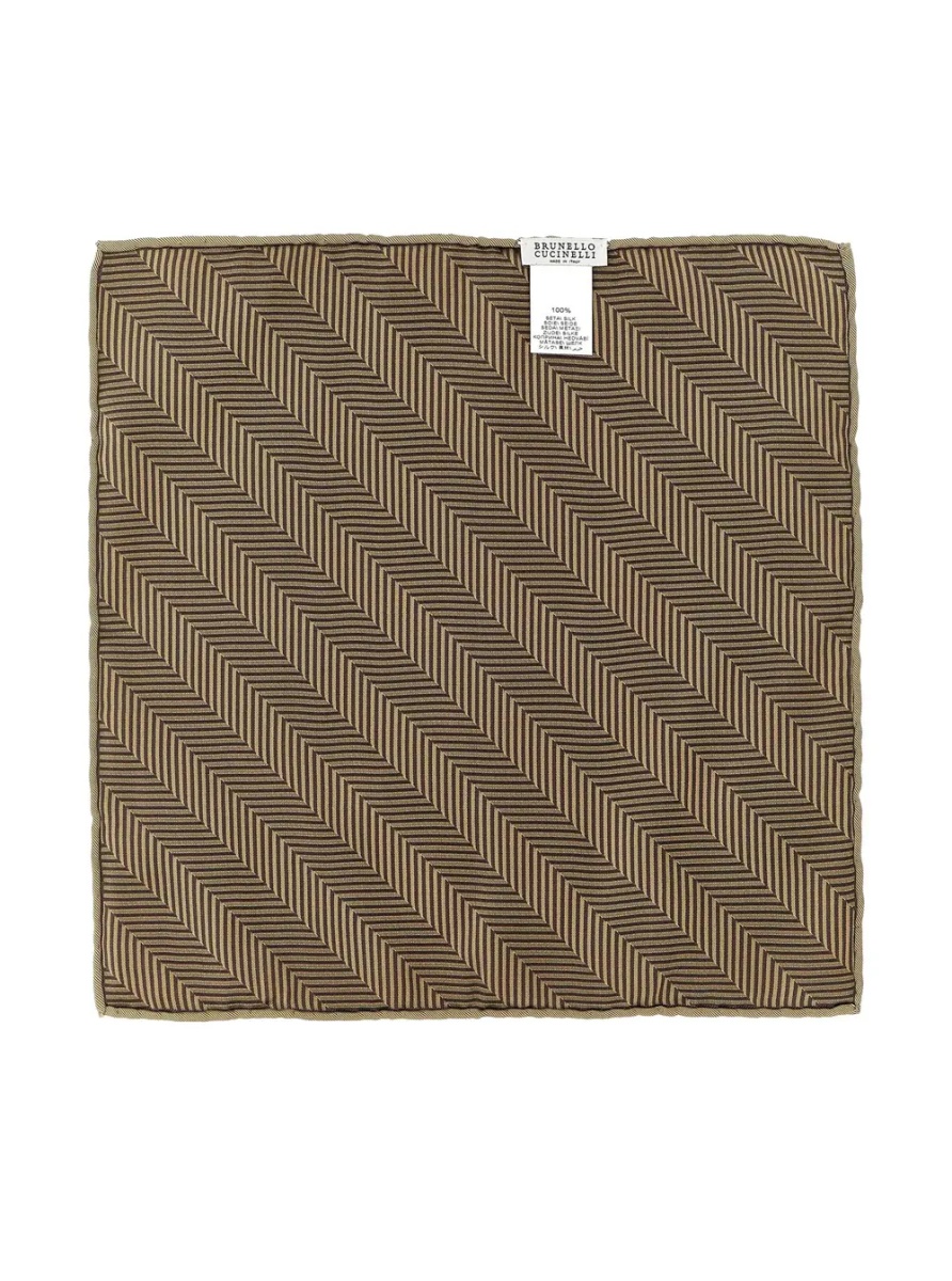 Papioane Beige Pocket square with Chevron motif and geometric print in silk for men - Img 2