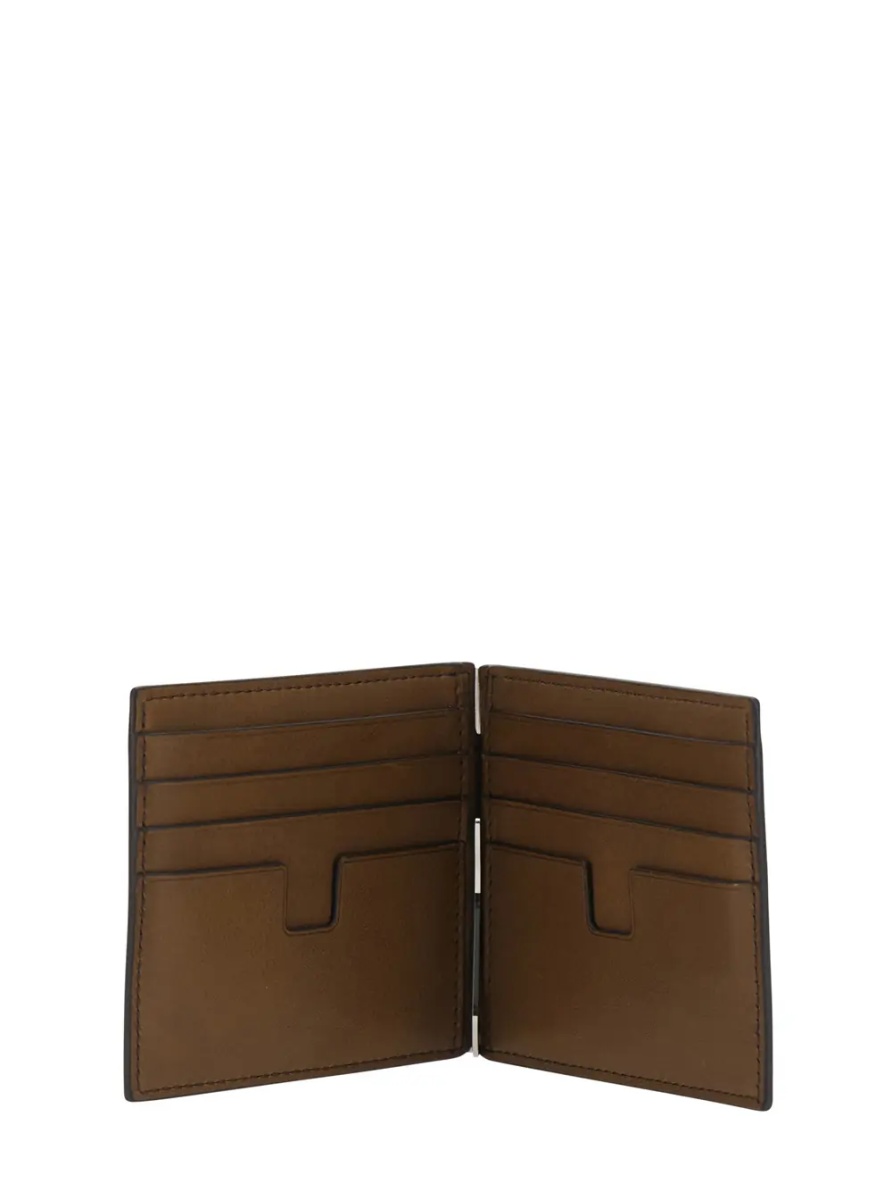 Portofele Brown Wallet with Embossed Logo Lettering and Money Clip in Leather for Men - Img 3