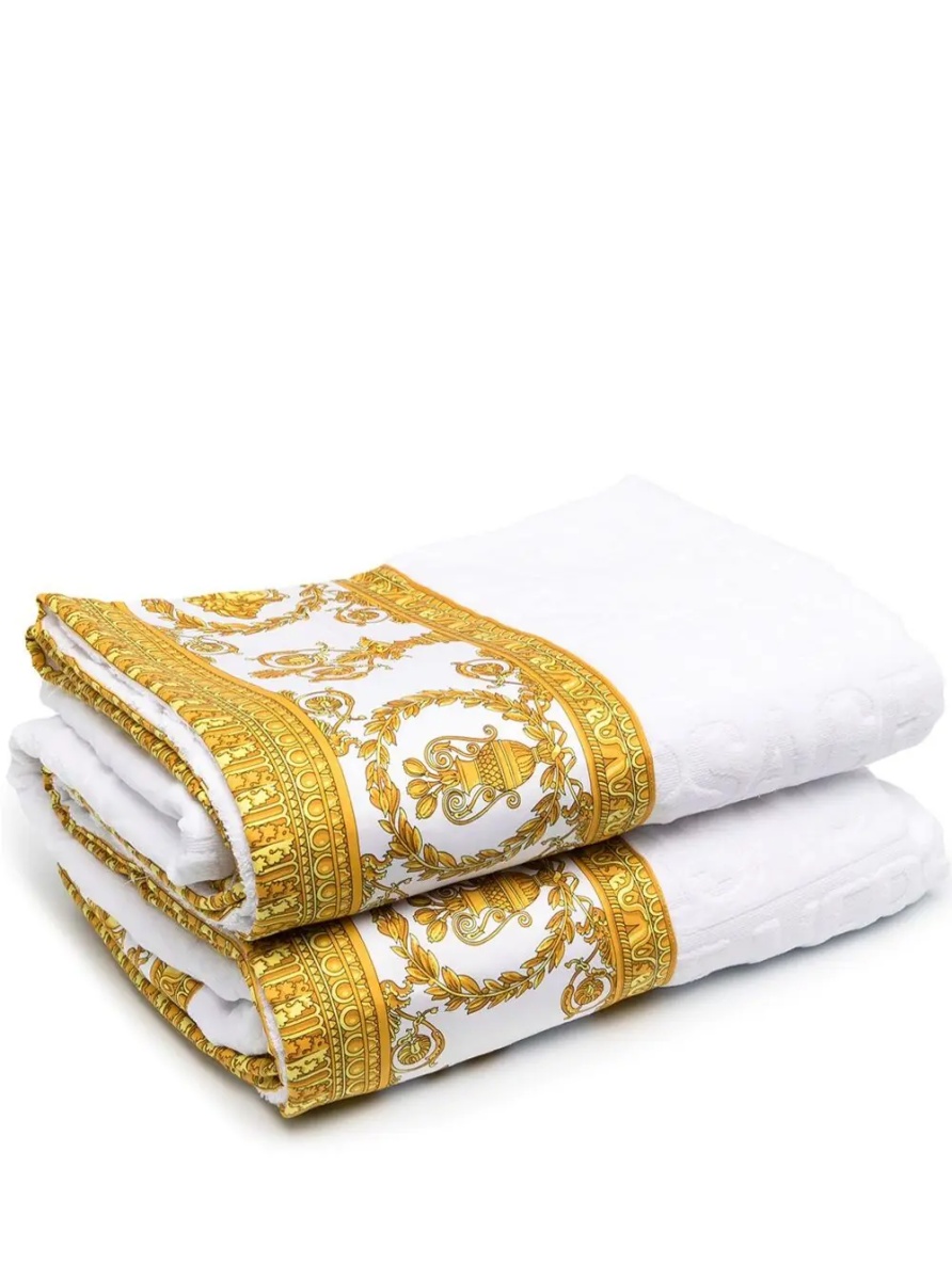 Prosoape Towel with Baroque Print Profiles in White Cotton Unisex - Img 2