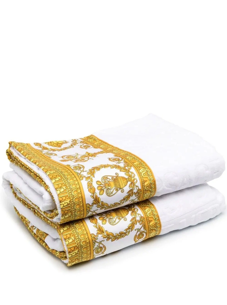 Prosoape Towel with Baroque Print Profiles in White Cotton Unisex - Img 2