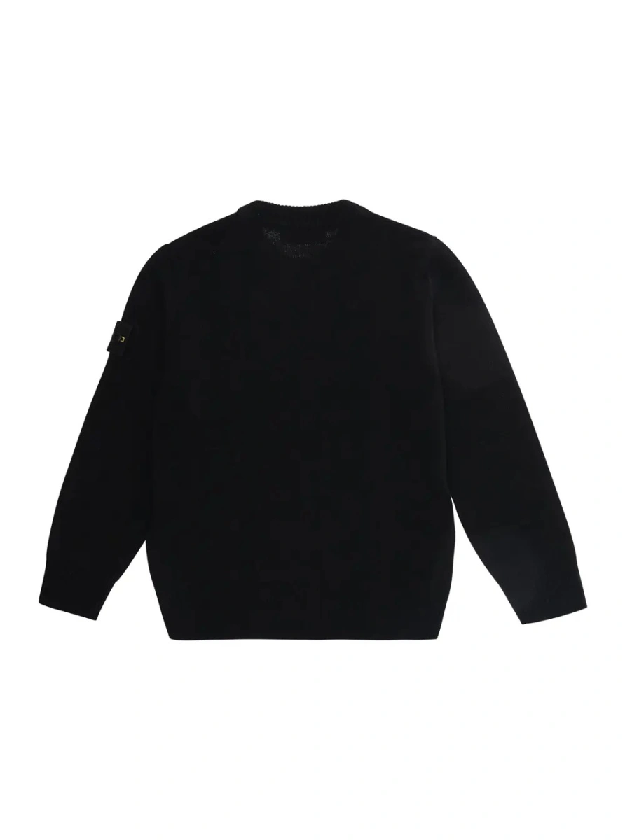 Pulover Black Crew neck sweater with logo patch on the sleeve in wool Boy - Img 2