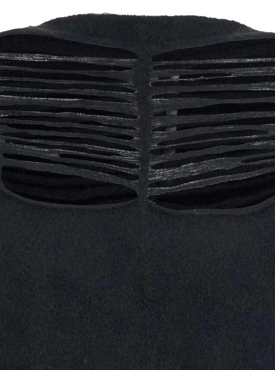 Pulover Black Sweater with Distressed Effect and Cut-Out Details on the Front in Alpaca Blend Woman - Img 3