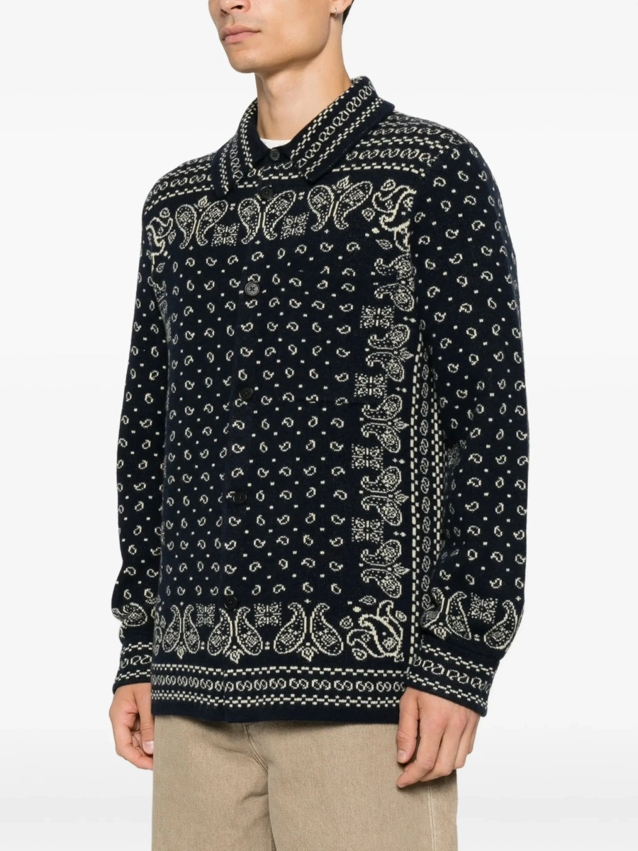 Pulover Blue Classic collar sweater with all-over pattern in wool blend woman - Img 5