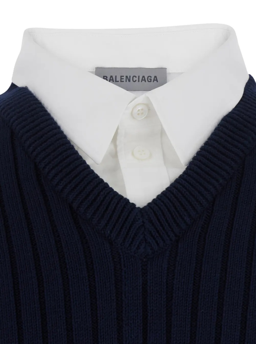 Pulover blue sweater with multi-layer design in cotton Men - Img 3