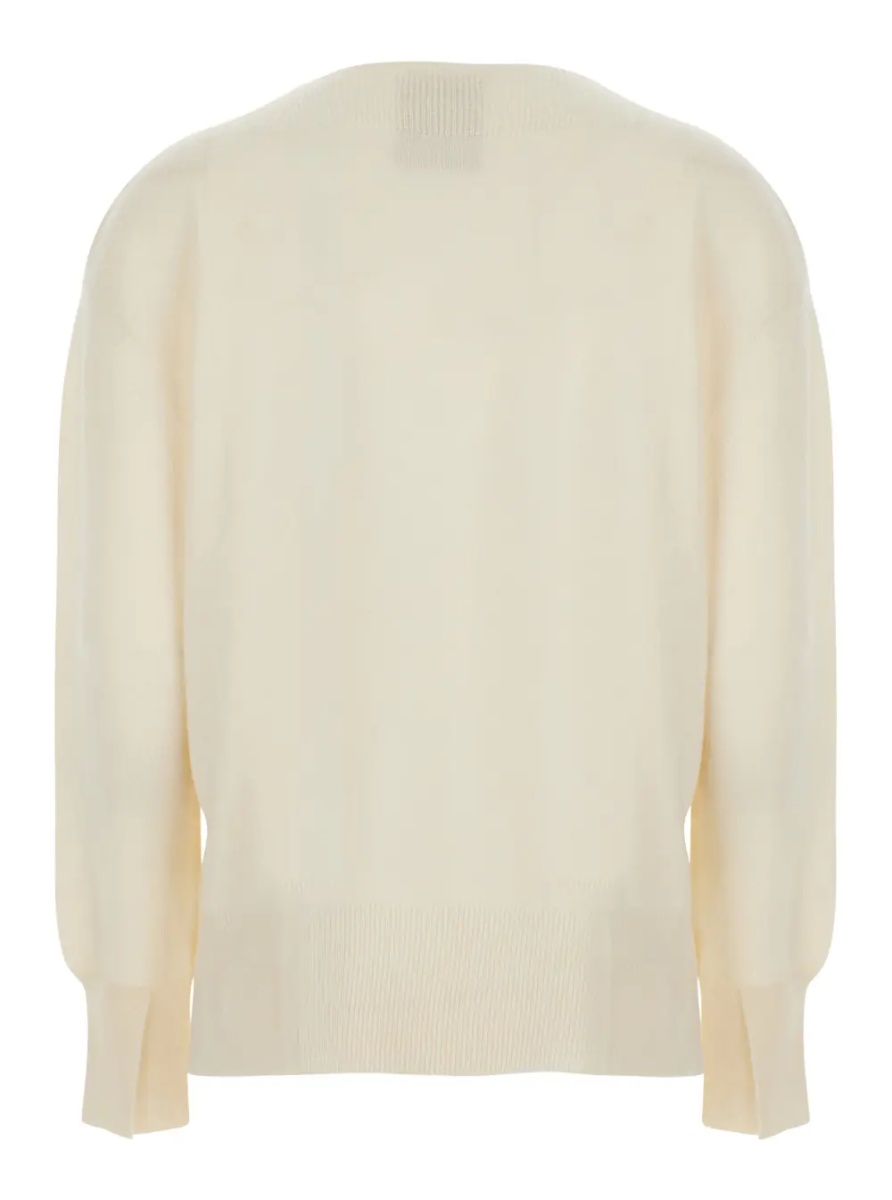 Pulover 'CANDY' White Sweater with round neck and split cuffs in Wool and Cashmere for Women - Img 2