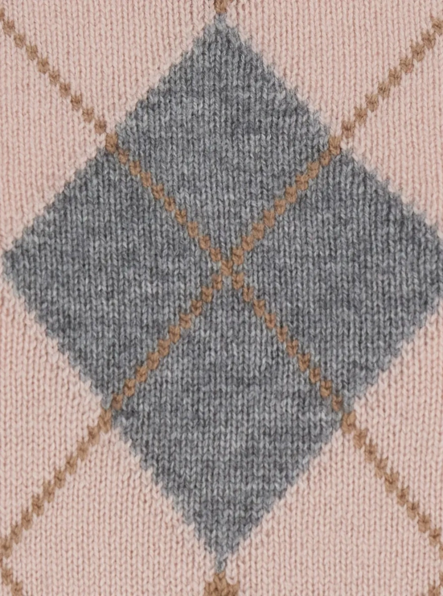 Pulover 'Faraone' Gray Short crew neck sweater with argyle motif on the front in wool and cashmere for women - Img 3